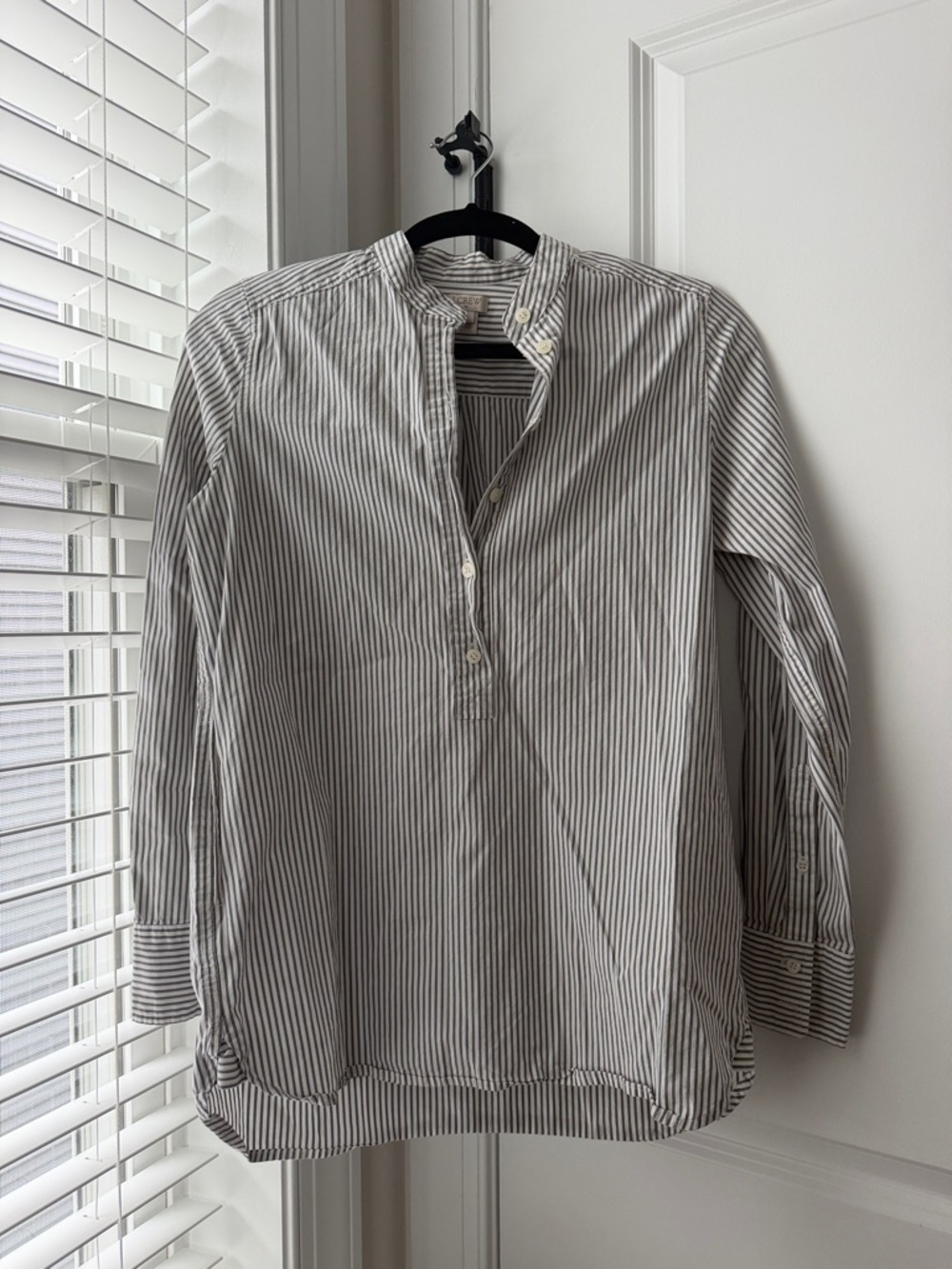 J. Crew Striped Band-Collar Tunic Shirt - White & Gray